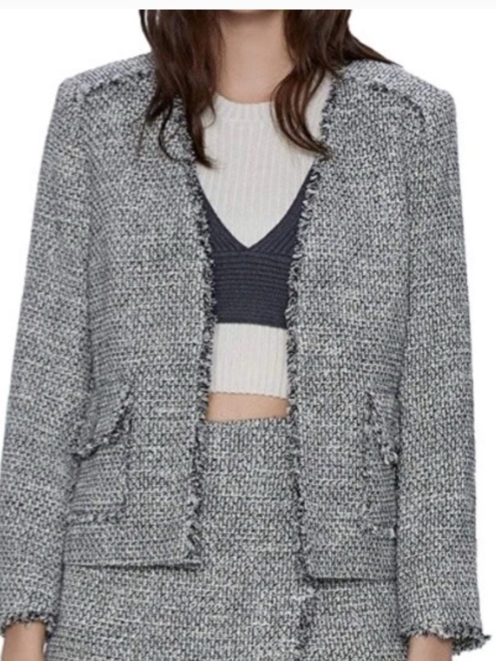 💥💥HOST PICK!!💥💥 Zara Black and White Cotton Tweed Fray Blazer